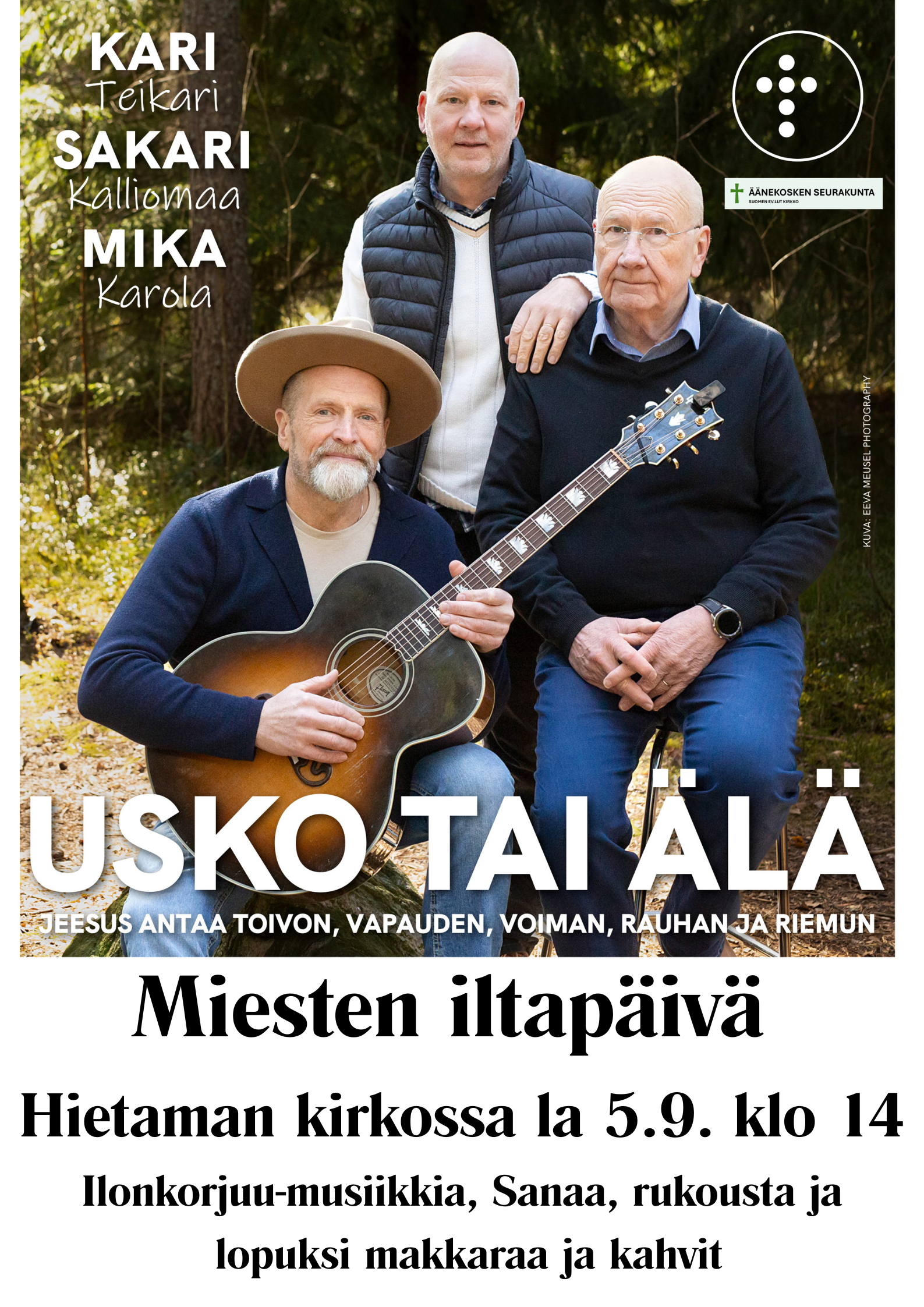 Miesten iltapäivä 5.9. klo 14 Hietaman kirkossa.