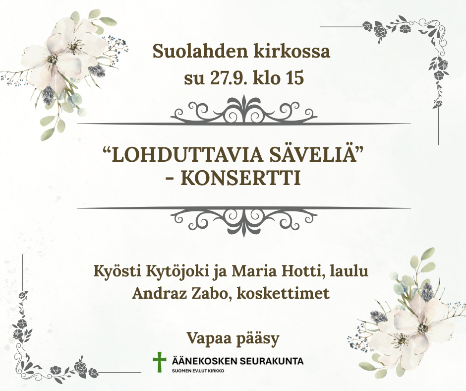lohduttavia säveliä su 27.9. klo 15 suolahden kirkko