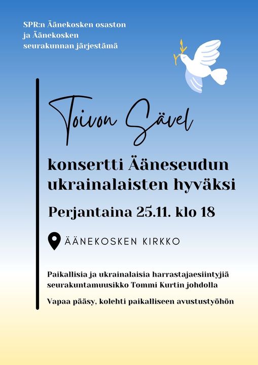 Konsertti Ukrainan pakolaisten hyväksi Ukraina konsertti 25.11. klo 18 Äänekosken kirkko