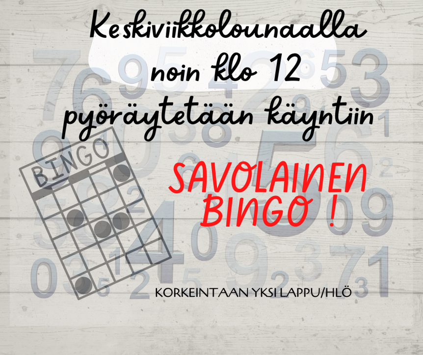 Bingoa pelataan keskiviikkolounaalla