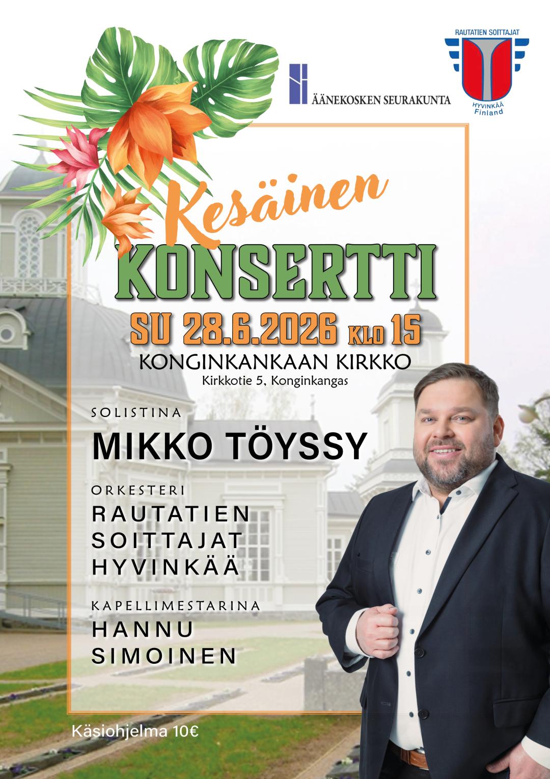 Kesäinen konsertti su 28.6. klo 15 Konginkankaan kirkossa, Kirkkotie  5.